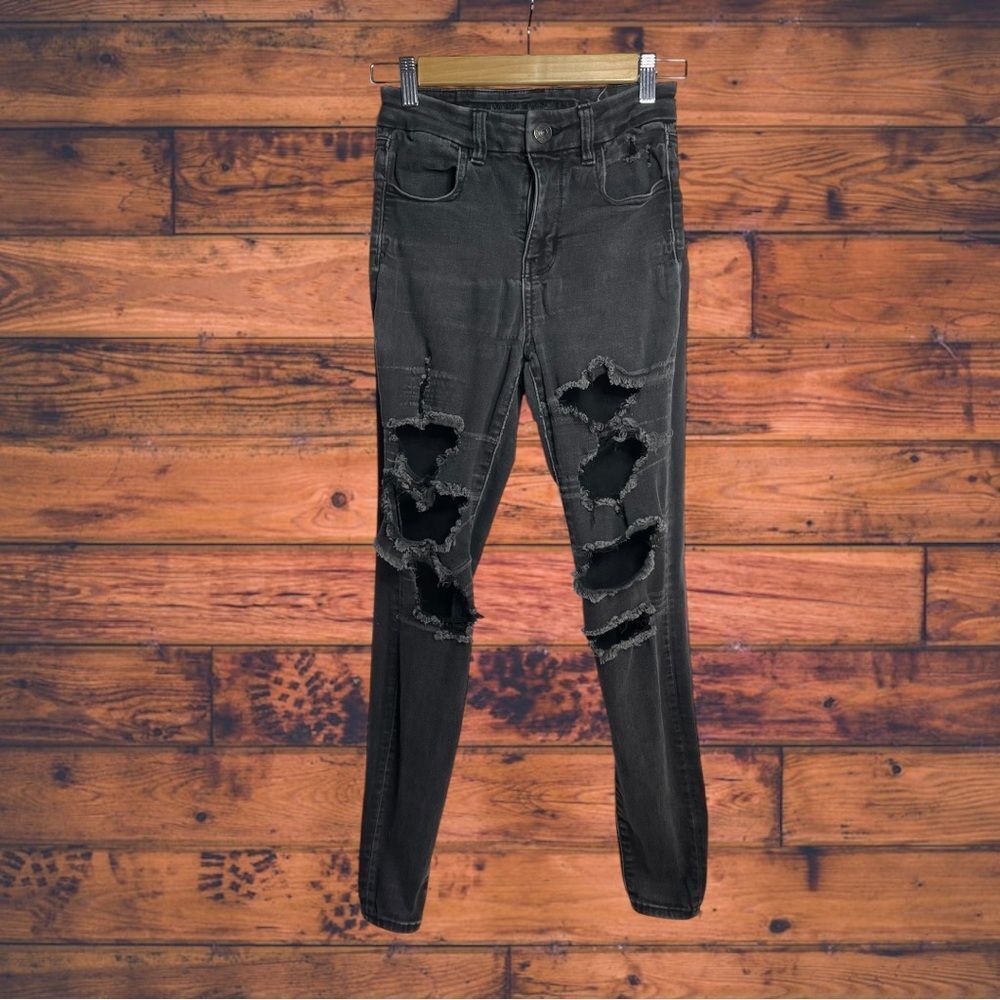 5 for $25🔥American Eagle‎ Next Level Stretch Black Distressed Jeans Size 4